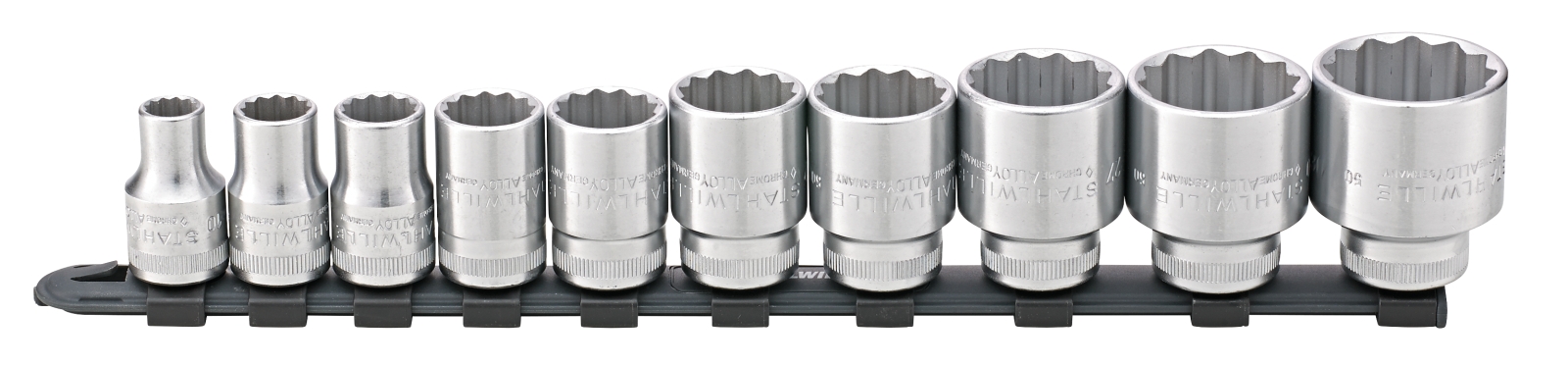 1/2 " Sockets set with clip rail 10-32mm 10 pcs.