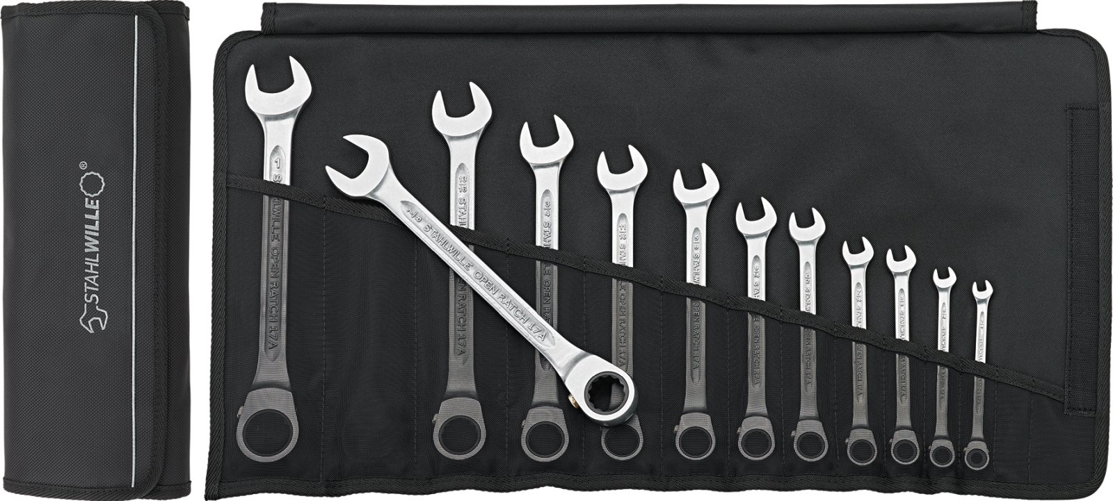 Combination ratcheting spanner set 17A/12 1/4-1" 12 pcs.