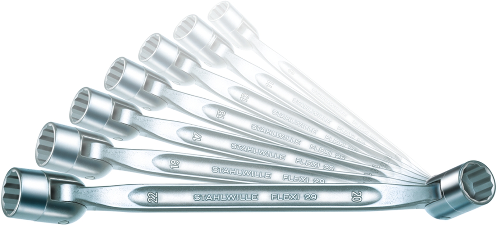 Double-ended flexi-joint spanner set FLEXI 29/7 8x9-20x22 7 pcs.