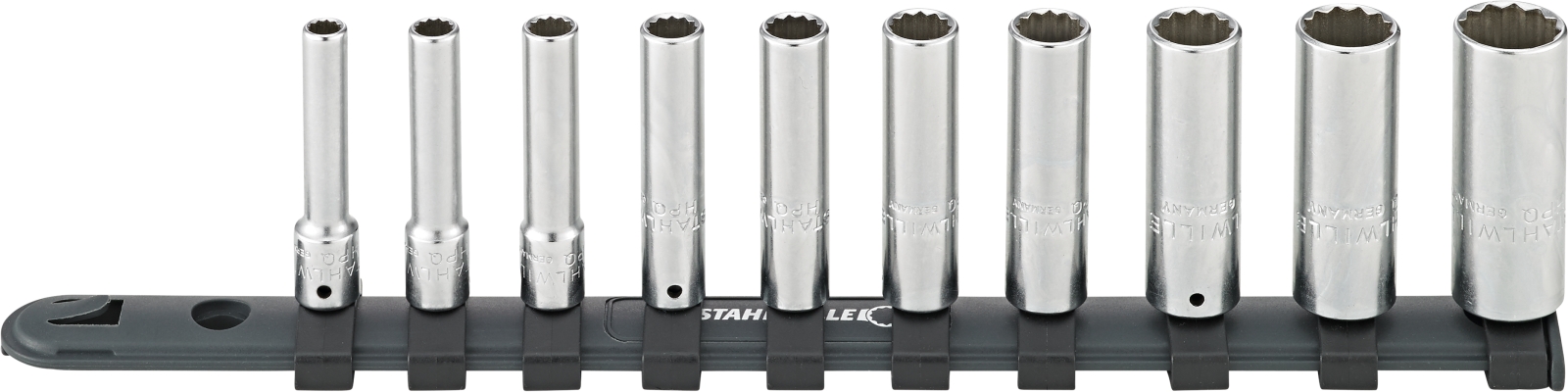 1/4 " Set: Sockets w.clip strip 40aDL/10-12916 10 pcs.