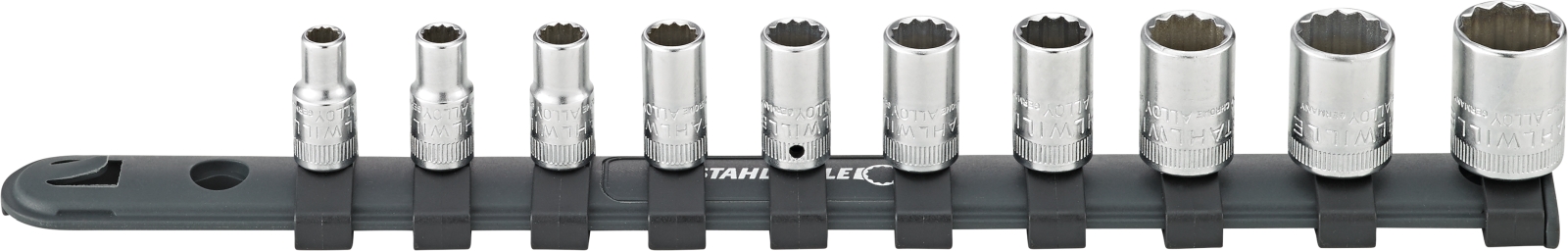 1/4 " Set: Sockets w.clip strip 40aD/10-12916 10 pcs.